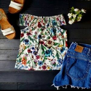 Zara floral off shoulder blouse